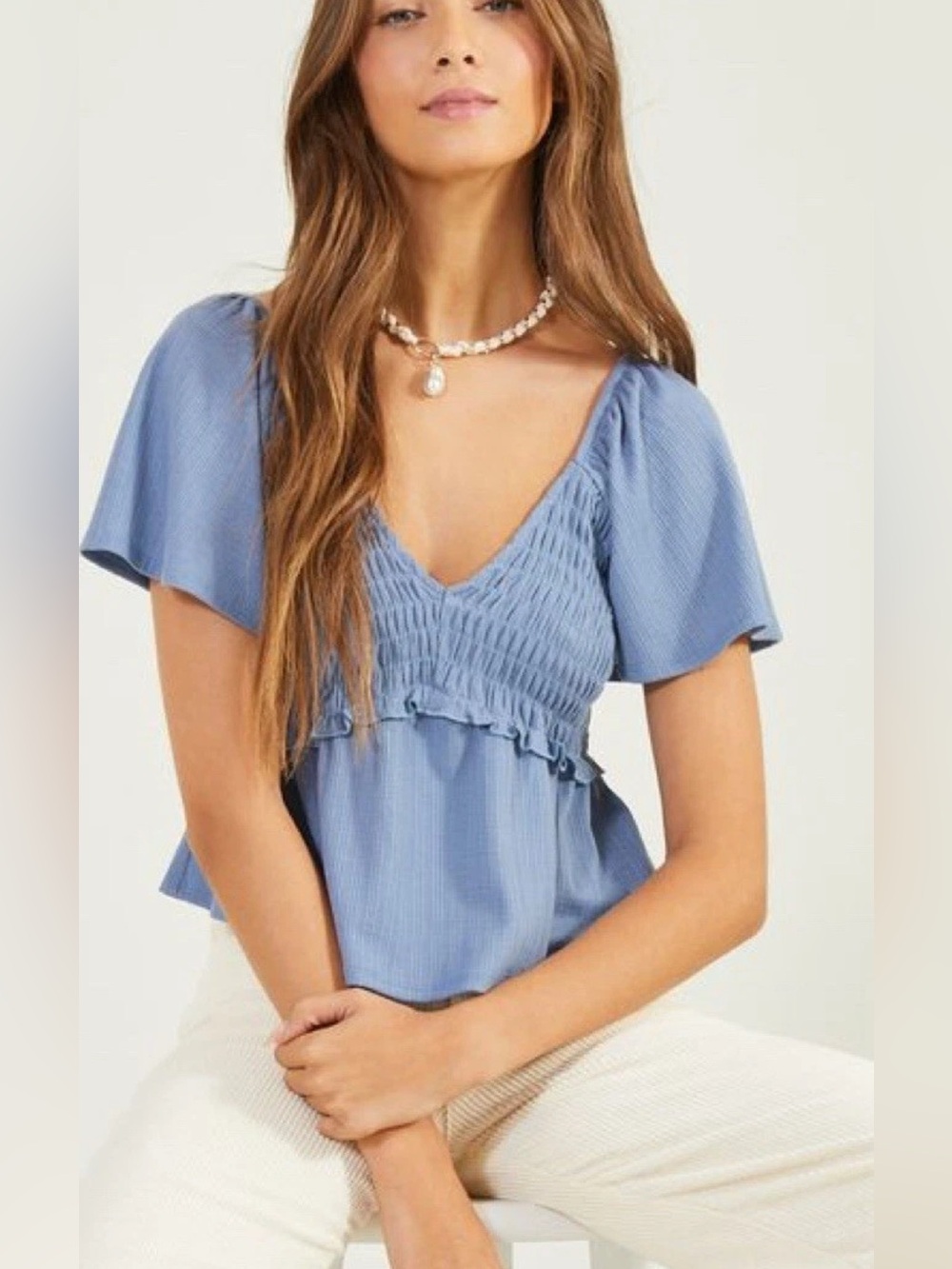 Altar'd State Bridgette Babydoll Top Size Large Milk Maid Ruched Bodice Romance